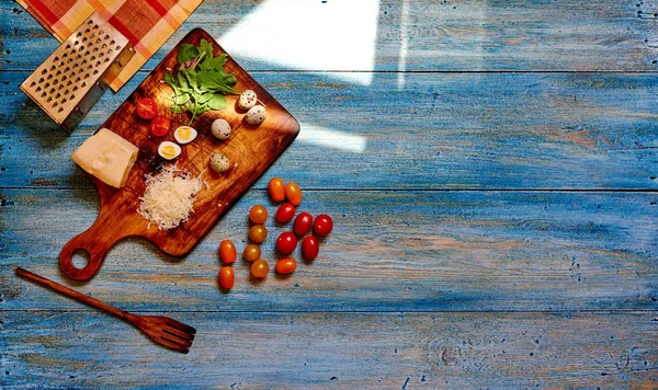 Hermosa Imagen Brillante Interesante Poner Mesa Vintage Una Tabla Madera — Foto de Stock