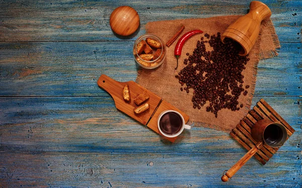 Sabah Kahve Molası Cezve Bir Taze Yapılmış Kahve Kahve Banka — Stok fotoğraf