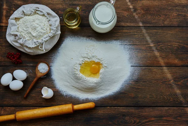 Ingredientes Cozimento Saudáveis Ingredientes Receita Massa Farinha Açúcar Ovo Manteiga — Fotografia de Stock