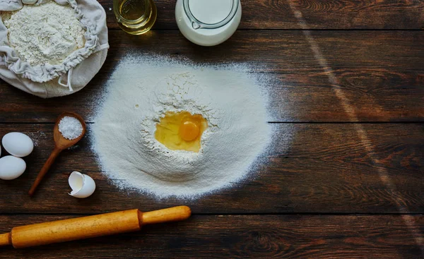 Ingredientes Saludables Para Hornear Ingredientes Receta Masa Harina Azúcar Huevo — Foto de Stock