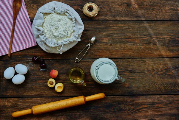 Bakning Bakgrund Med Kopia Utrymme Matlagning Ingredienser För Degen Och — Stockfoto