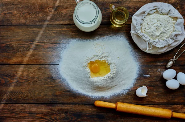 Ingredientes Cozimento Saudáveis Ingredientes Receita Massa Farinha Açúcar Ovo Manteiga — Fotografia de Stock