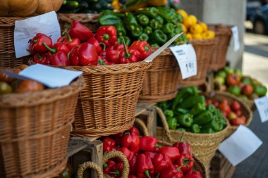 Venedik, İtalya'daki geleneksel pazarda sebze standı. Biyo, sağlıklı yiyecekler. Vejetaryen yemekler.