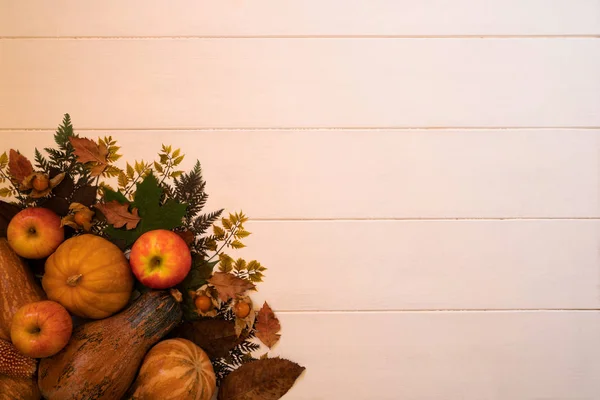 Fresh Autumn Seasonal Vegetables Fruits Wooden Planks Old Background Fallen — Stock Photo, Image