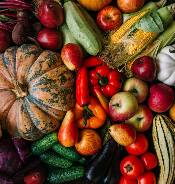 新鲜的蔬菜和水果背景 — 图库照片