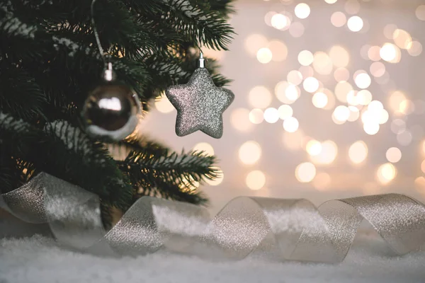 Karácsonyi Újévi Ünnepi Háttér Pislákoló Fények Kiválasztás Fókusz Tónusú Kép — Stock Fotó