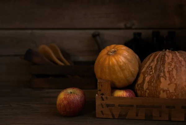 Осінь Концепція Сезонними Овочами День Подяки Свіжі Овочі Темному Столі — стокове фото