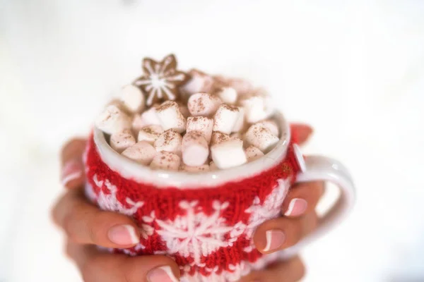 Manos Mujer Sosteniendo Una Taza Café Acogedor Concepto Invierno Bebida — Foto de Stock