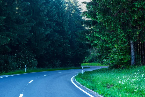 Paisagem Rodoviária Estrada Nebulosa Floresta Negra Alemanha Estrada Sinuosa Vazia — Fotografia de Stock