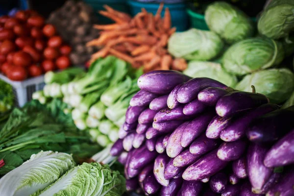 Variedad Frutas Verduras Mercado Asiático Concepto Cocina Asiática Ventas Frutas — Foto de Stock