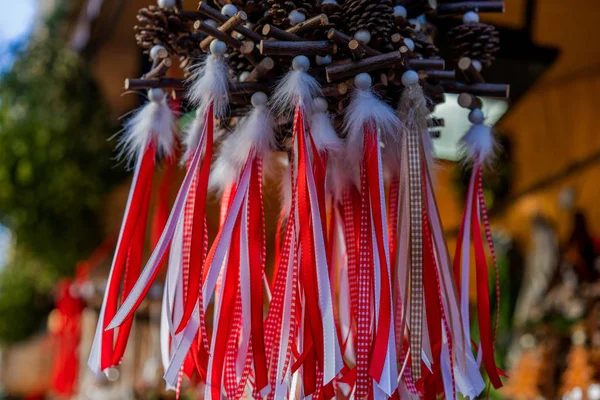 Typisk Butik Som Säljer Souvenirer Traditionell Julmarknad Münchens Historiska Centrum — Stockfoto