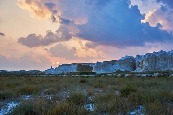 Pôr Sol Colorido Deserto Paisagem Espetacular Com Deserto Pôr Sol — Fotografia de Stock