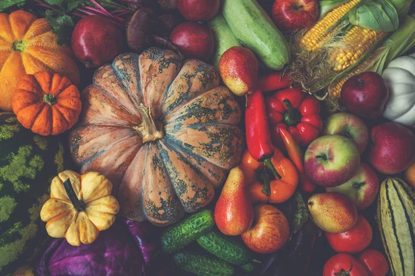 有机食品背景 不同的水果和蔬菜 — 图库照片