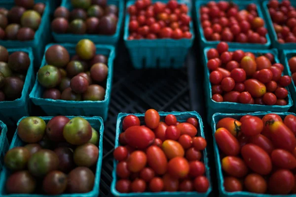 Friss Paradicsom Mezőgazdasági Termelők Piacán Kalifornia Usa Pint Kosarak Szerves — Stock Fotó