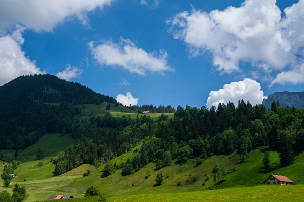 Красочный Летний Вид Маленькую Деревню Энтлебухе Кантон Люцерн Швейцария Летний — стоковое фото