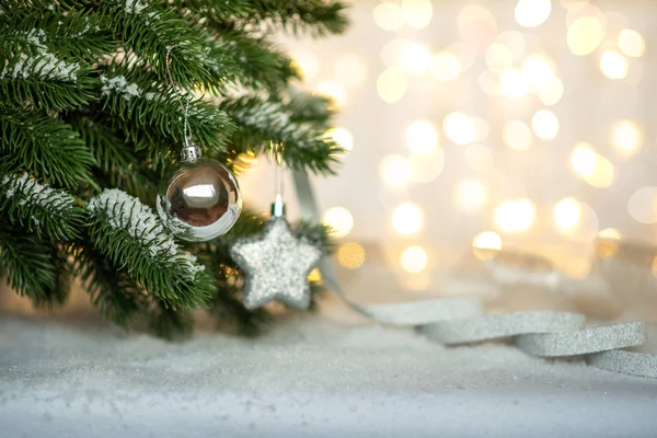 Noel Yeni Yıl Tatil Arka Plan Parıldayan Işıklar Selecnive Odak — Stok fotoğraf