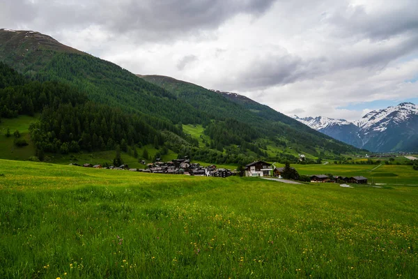 Красочный Вид Идиллических Горных Пейзажей Альпах Свежими Зелеными Лугами Прекрасный — стоковое фото