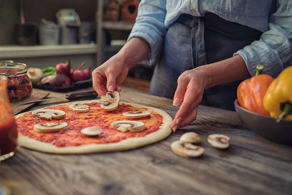 Pizza Art Process Making Pizza Raw Dough Pizza Ingredients Spices — Stock Photo, Image
