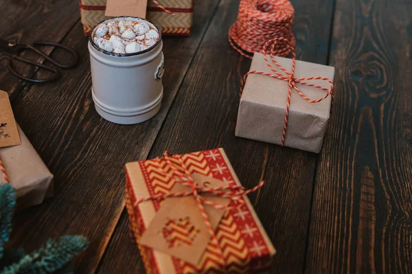 Navidad Celebración Fondo Las Fiestas Año Nuevo Cajas Regalo Envueltas —  Fotos de Stock