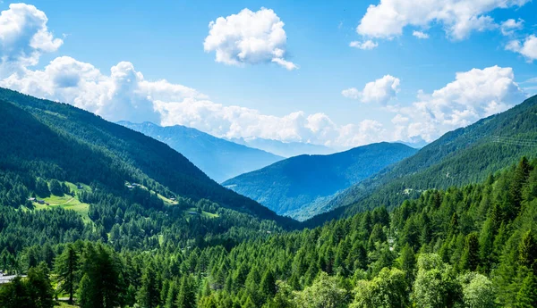 Prachtige Natuur Achtergrond Prachtig Lentelandschap Bergen Beboste Berghellingen Laaggelegen Wolk — Stockfoto