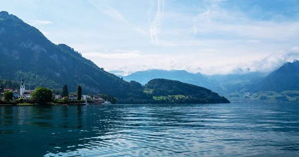 Widok Jezioro Lucerna Miasta Gersau Alp Szwajcarskich Tle Kanton Schwyz — Zdjęcie stockowe