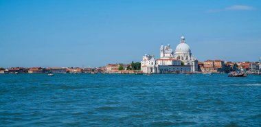 İtalya, Venedik 'in panoramik şehir manzarası. Venedik 'in mimarisi ve simgeleri. Retro biçim filtre efekti.