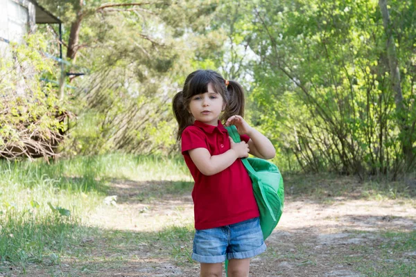 Schöne Kleine Mädchen Mit Rucksack Fuß Park Bereit Zurück Zur — Stockfoto