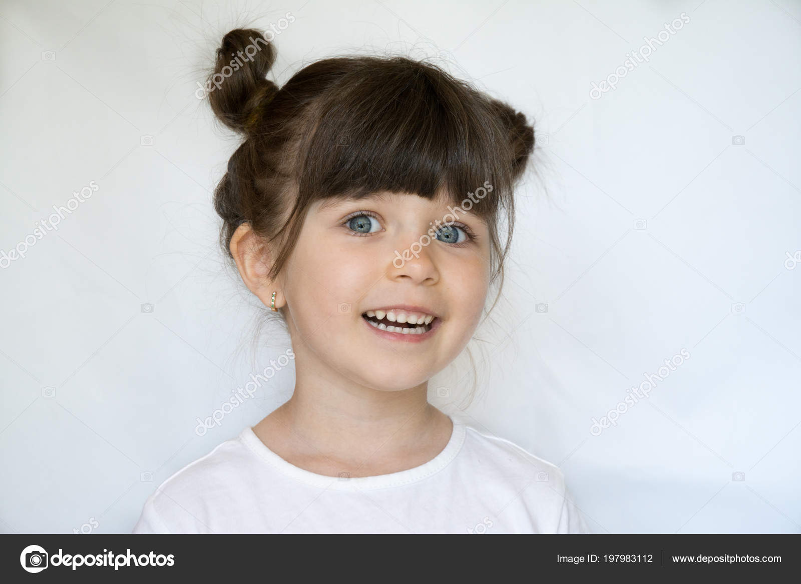 Portrait Young Little Girl Big Blue Eyes Cute Smile White Stock Photo by  ©textandphoto 197983112