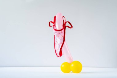  Big phallus with strong erection. Men penis size concept. 