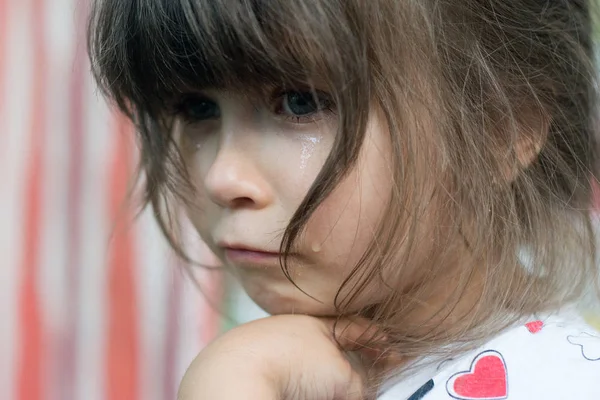 Vackra Sorgliga Lilla Flickan Gråter Porträtt Lilla Barn Gråta Med — Stockfoto