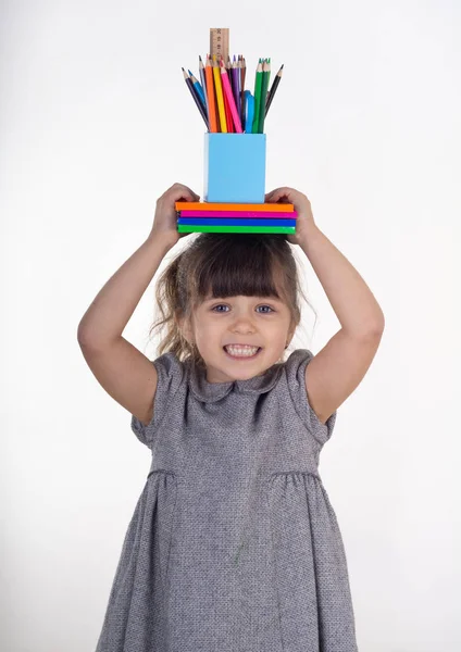 Copil Consumabile Desene Vopsea Copiii Sunt Fericiți Întoarcă Școală Copil — Fotografie, imagine de stoc