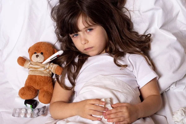 Child Fever Ill Kid Catch Cold Temperature Sick Child Bed Royalty Free Stock Photos