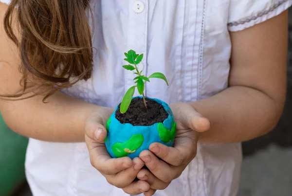 Green planet. Hands protect Growing plants. Ecology concept. Square