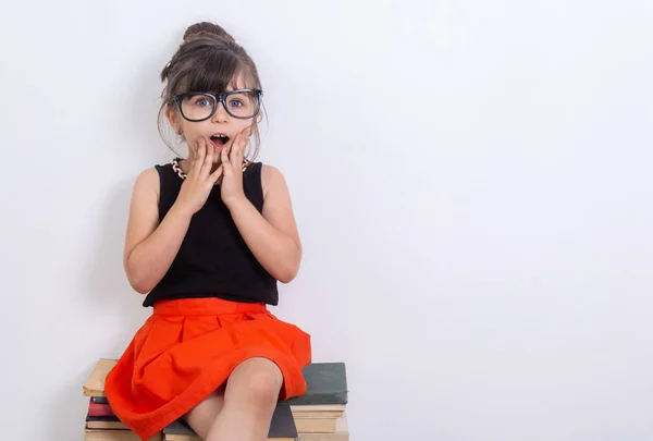 Zurück Zum Schulkind Nettes Fleißiges Kind Überraschtes Gesicht Mädchen Bereit — Stockfoto