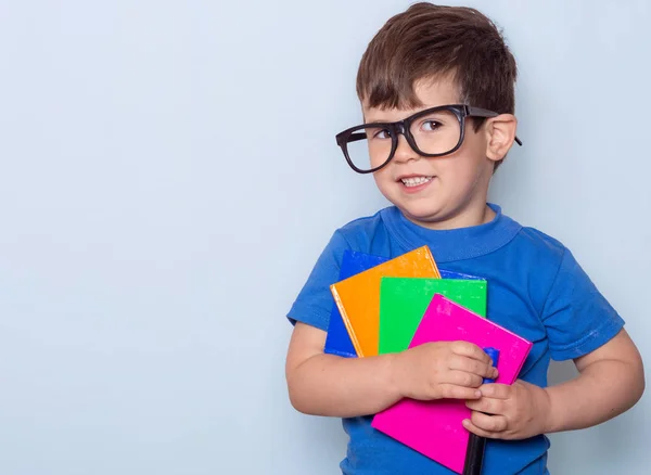 Chico Está Listo Para Escuela Lindo Niño Inteligente Gafas Con — Foto de Stock