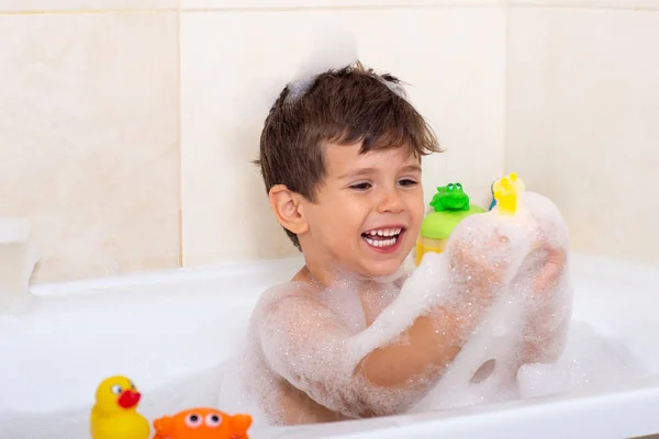 Higiene Para Bebés Bebés Niño Jugando Con Espuma Jabón Baño —  Fotos de Stock