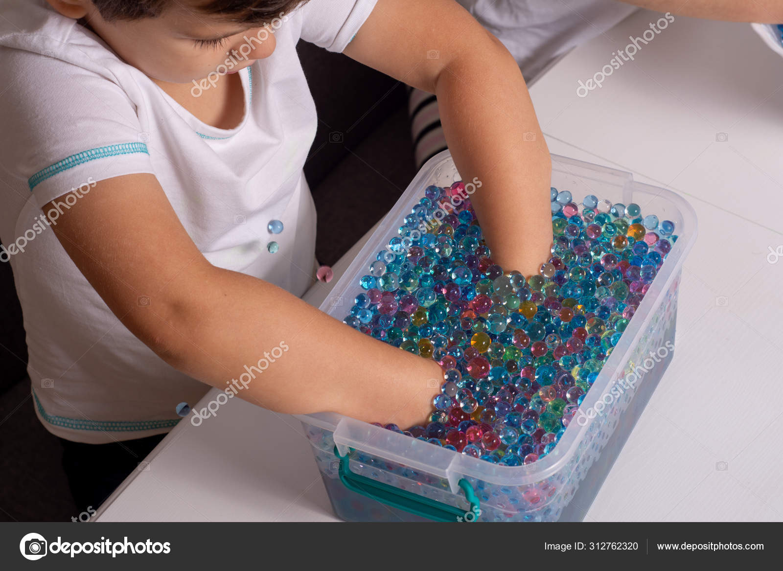 Kid Playing Orbeez Orbeez Balls Sensory Water Beads Stock Photo by