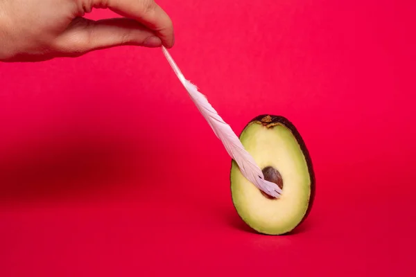 Avocado Pene Fundal Roșu Masturbare Femeie Orgasm Sex Pasiune — Fotografie, imagine de stoc