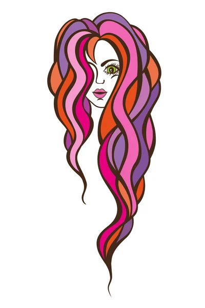 Belo retrato de uma mulher com cabelos longos e ondulados.Ilustração do salão de cabeleireiro . — Fotografia de Stock