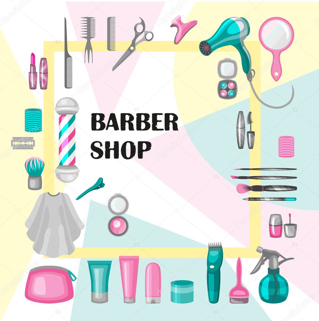 Composition of the set of icons for the Barber shop. elements for your web design, in flat linear illustration style