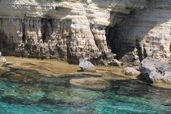 Grottes Marines Ayia Napa Côte Mer Méditerranée Chypre Couleur Ton — Photo