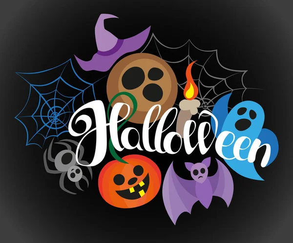 Happy Halloween, hand drawn lettering. Text banner or background for Halloween, hand written illustration. — Stock Photo, Image