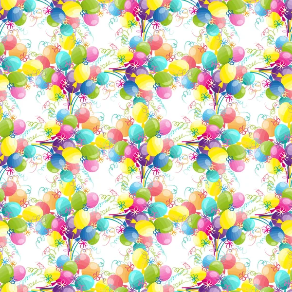 Tarjeta Feliz Cumpleaños con globos dibujados a mano garabato. Patrón vectorial — Vector de stock