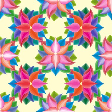 Yaprak ve çiçek çiçekler vektör modern tarzı üzerinde arka plan ile renkli ve parlak yaz siluet soyut seamless modeli.