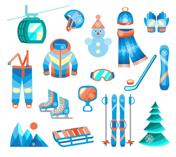 Wintersporten en leuke kleur platte icons set — Stockvector