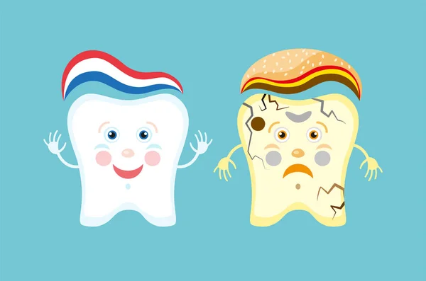 Unhealthy vs healthy teeth cartoon comparison, illustration, vector — Stock Vector