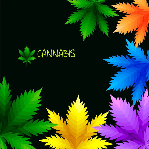 Colorful Cannabis leaves drug marijuana on black background — Stock Vector