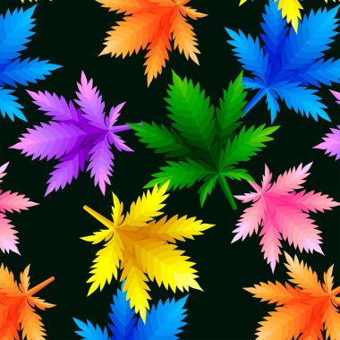 Rastafarian arka plan renklerindeki marihuana esrarının soyut deseni. Vektör İllüstrasyonu.