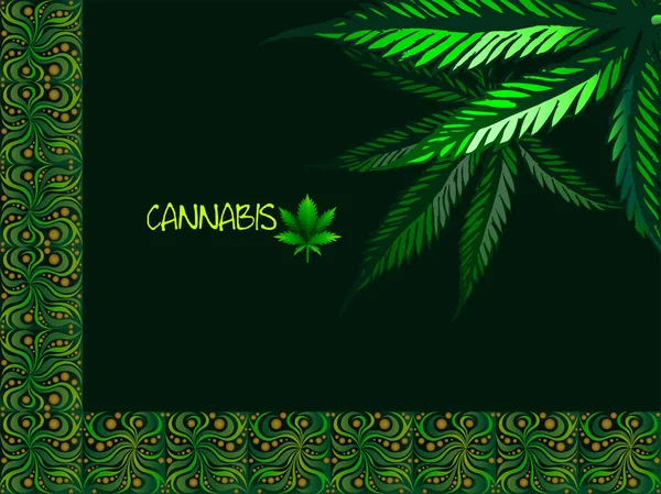 Colorido Cannabis deja marihuana droga sobre fondo negro — Archivo Imágenes Vectoriales