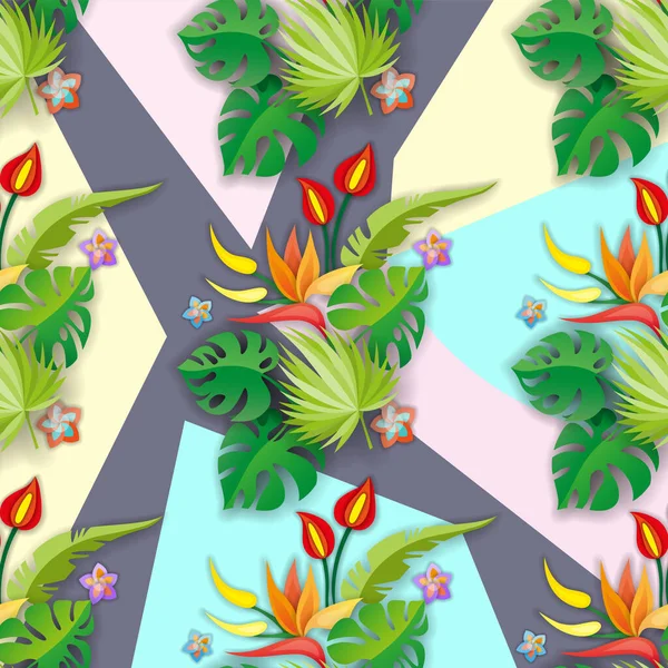 Samenstelling met bloemen, bladeren en abstracte elementen. Ontwerp voor uw poster, banner, flyer. — Stockvector